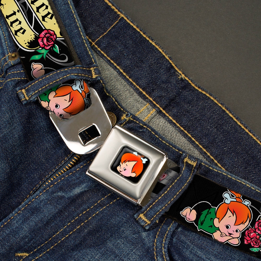 Pebbles Face1 Full Color Black Seatbelt Belt - Pebbles Face/Pose Tattoo Banners NICE ICE BABY Webbing