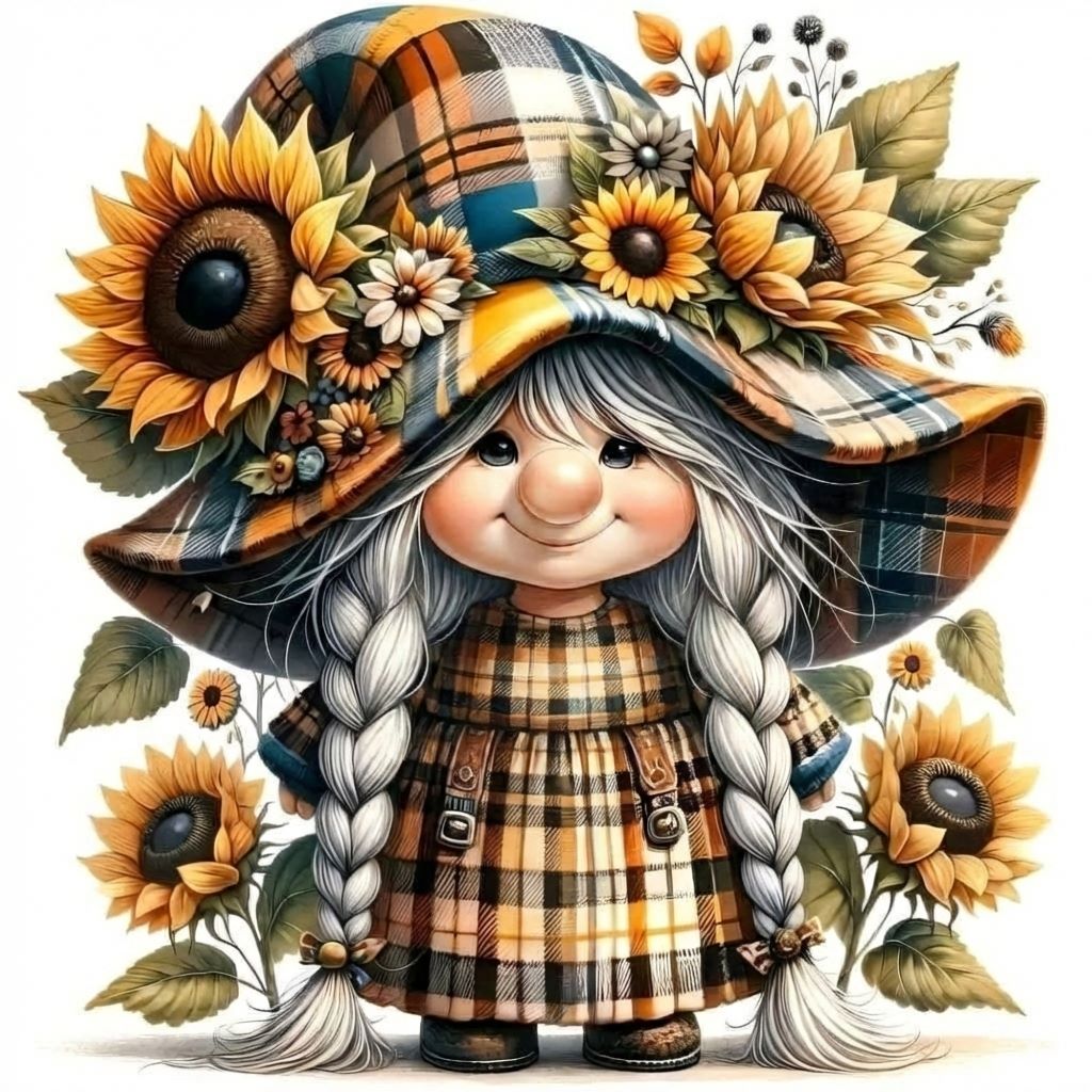 Sunflower Plaid Lady Gnome