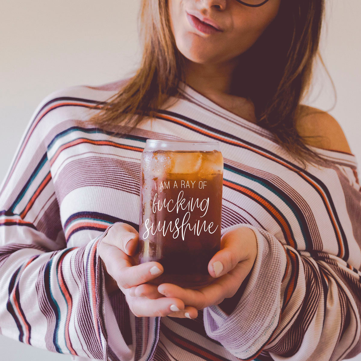 17oz Glass Tumbler With Bamboo Lid, 2 Stainless Straws and Cleaner, Sassy