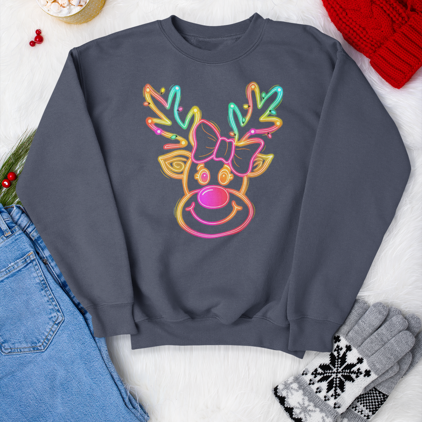 Neon Coquette Reindeer Youth & Toddler Sweatshirt