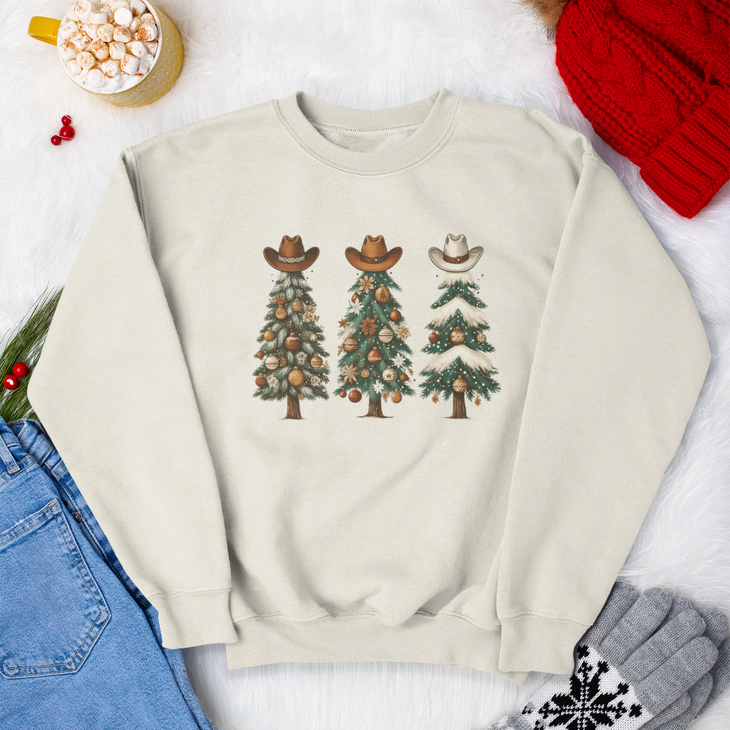 O' Christmas Tree Trio Graphic Crewneck Sweatshirt
