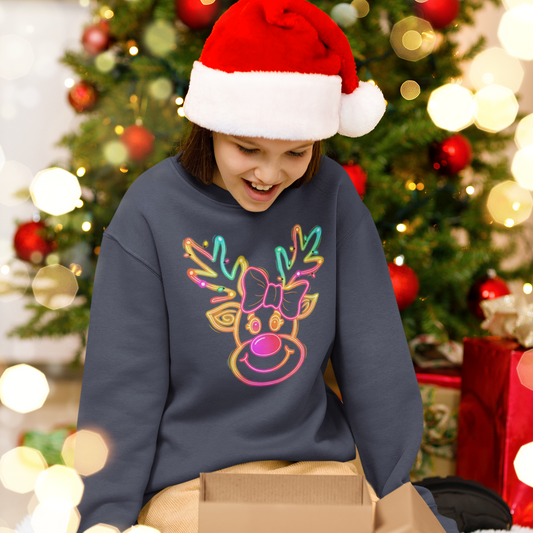 Neon Coquette Reindeer Youth & Toddler Sweatshirt