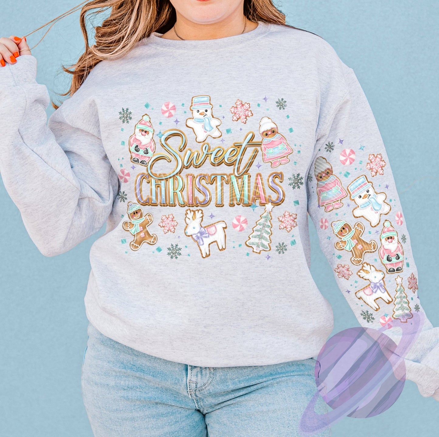 SWEET XMAS-CREWNECK SWEATSHIRT W/ SLEEVE PRINT