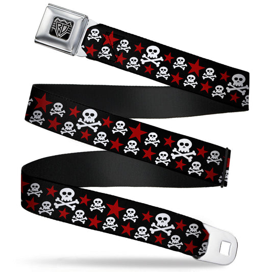 BD Wings Logo CLOSE-UP Full Color Black Silver Seatbelt Belt - Skulls & Stars Black/White/Red Webbing