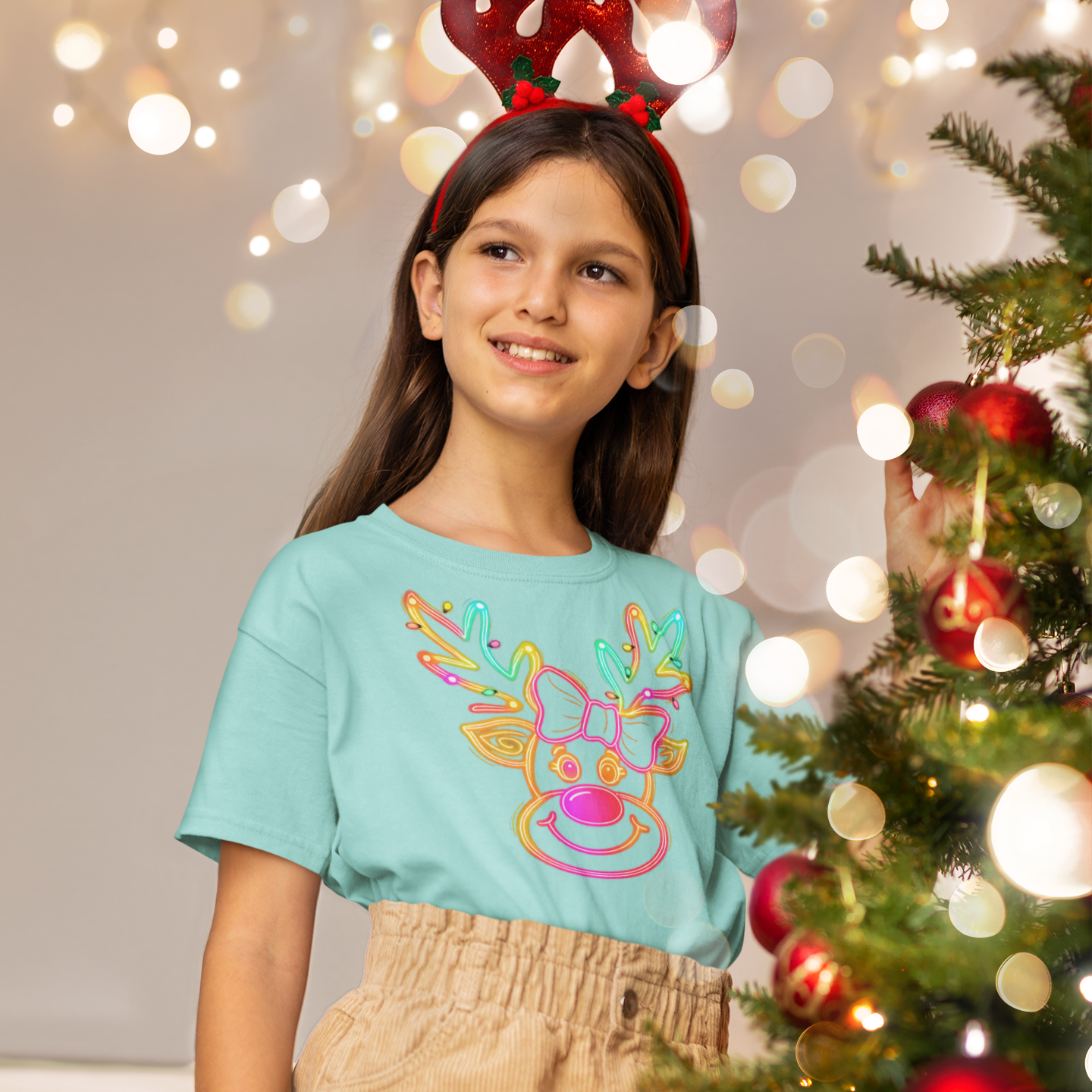 Neon Coquette Reindeer Youth & Toddler Graphic Tee
