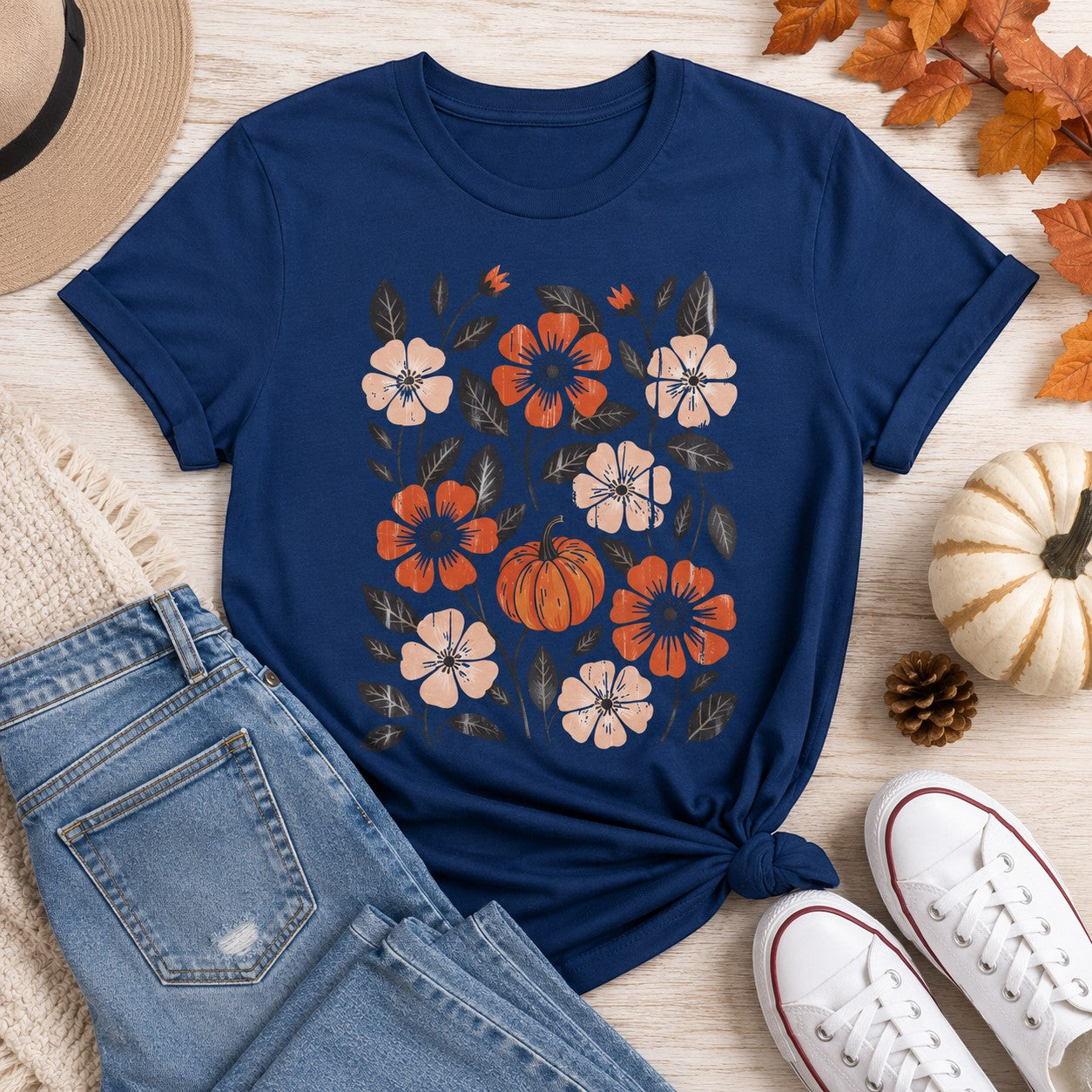 Flowers and Pumpkins Adult Graphic Tee