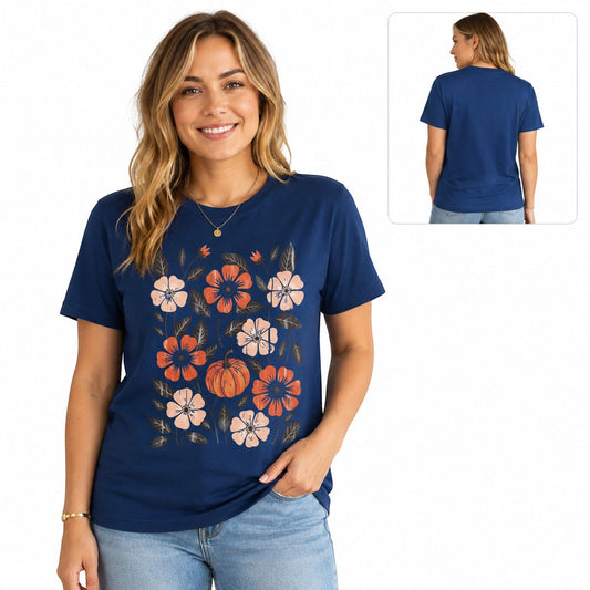Flowers and Pumpkins Adult Graphic Tee