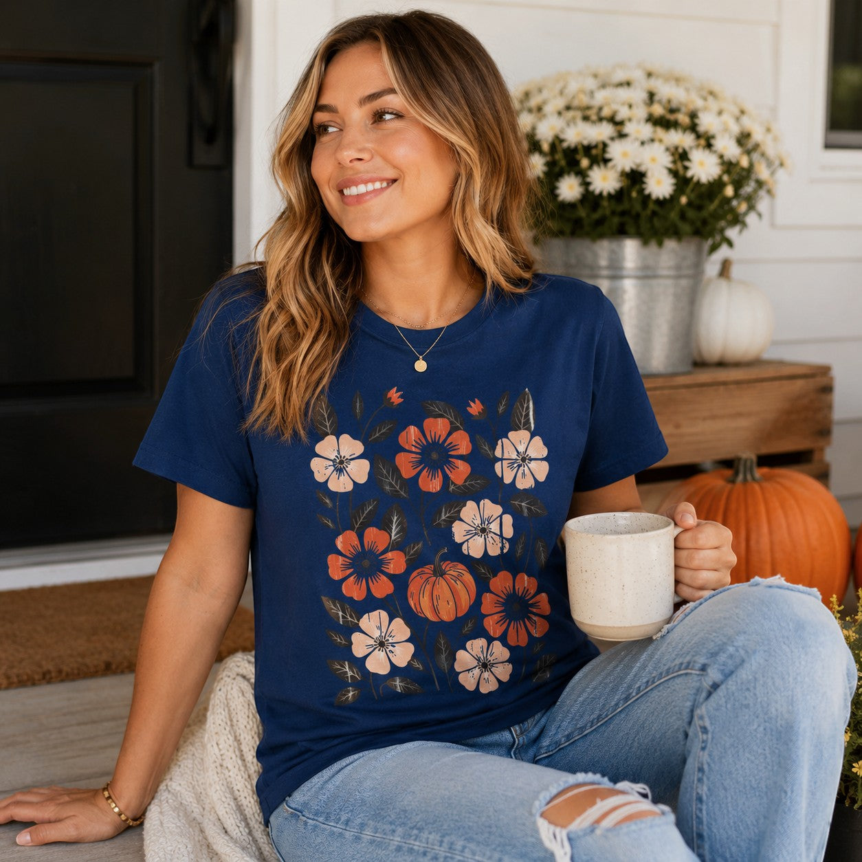 Flowers and Pumpkins Adult Graphic Tee