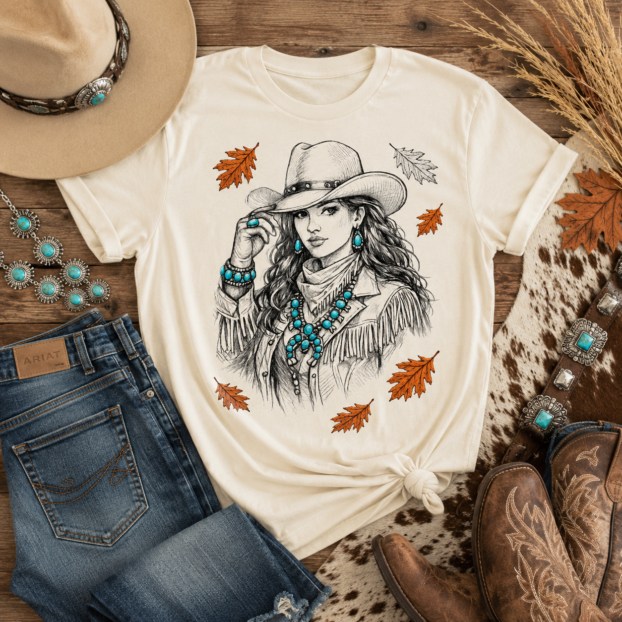 Fall Cowgirl Adult Graphic Tee