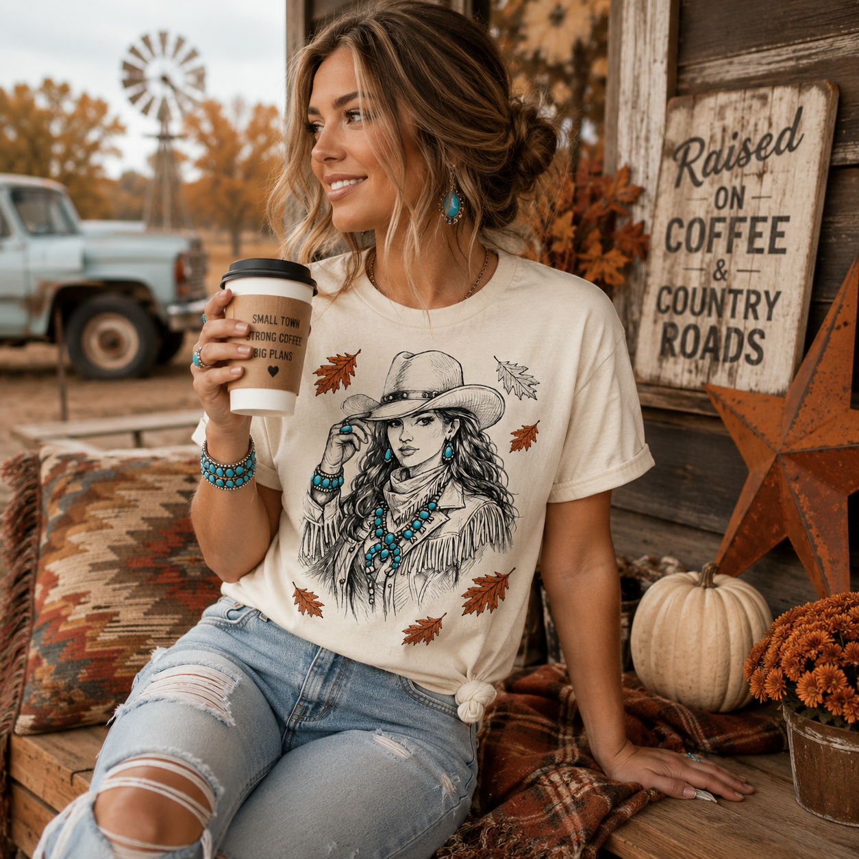 Fall Cowgirl Adult Graphic Tee