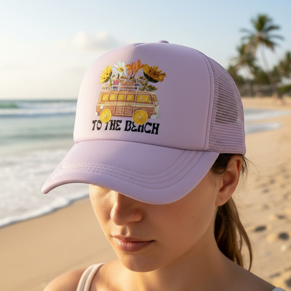 Retro Van With Flowers Trucker Hat