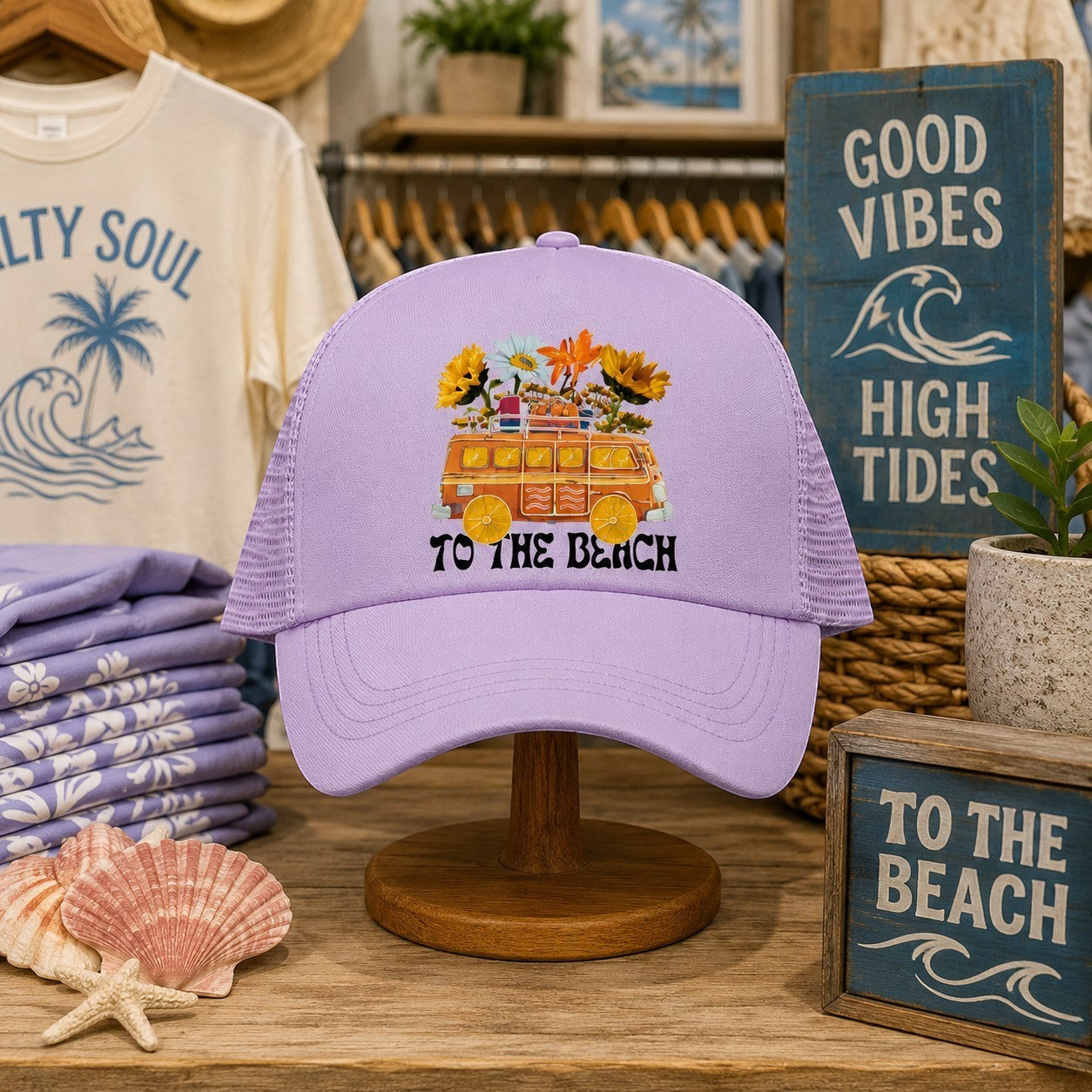 Retro Van With Flowers Trucker Hat