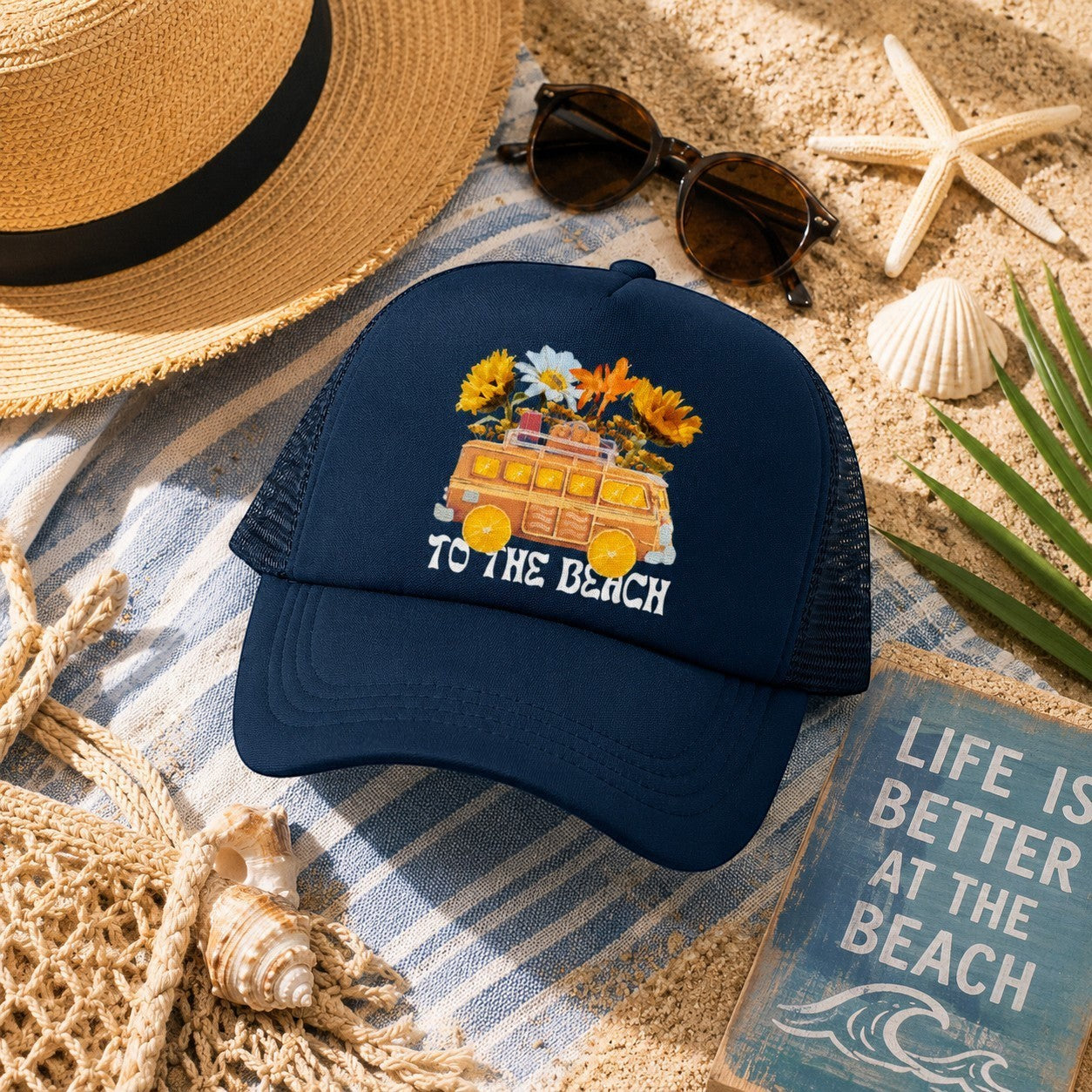 Retro Van With Flowers Trucker Hat