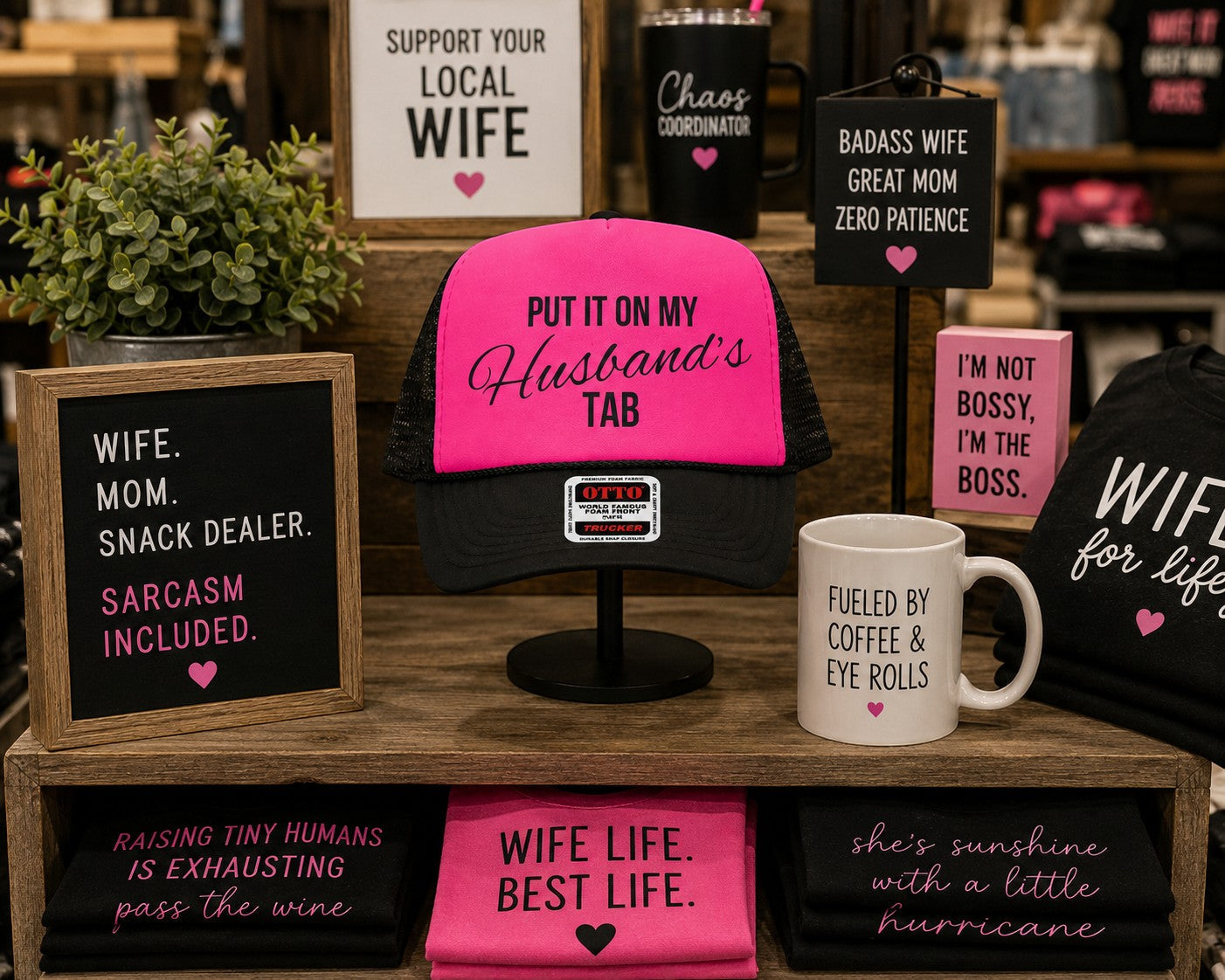 Put It On My Husbands Tab Trucker Hat