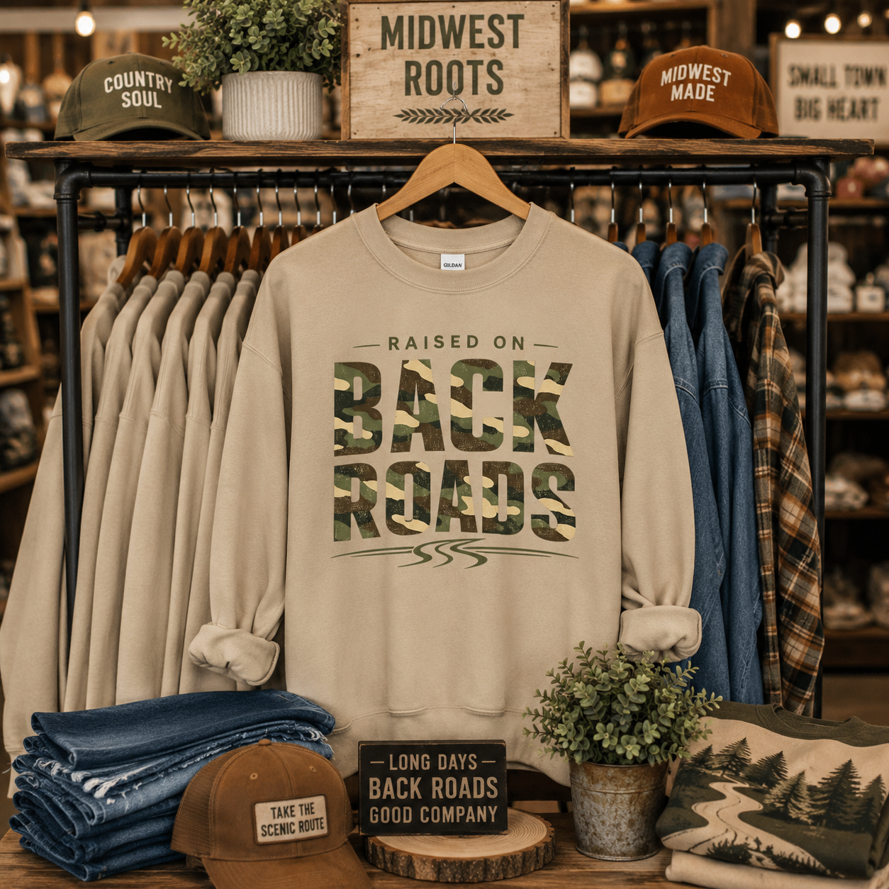 Raised On Back Roads Graphic Sweatshirt