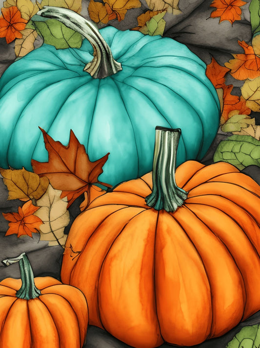 Teal & Orange Pumpkins - Diamond Painting Bling Art