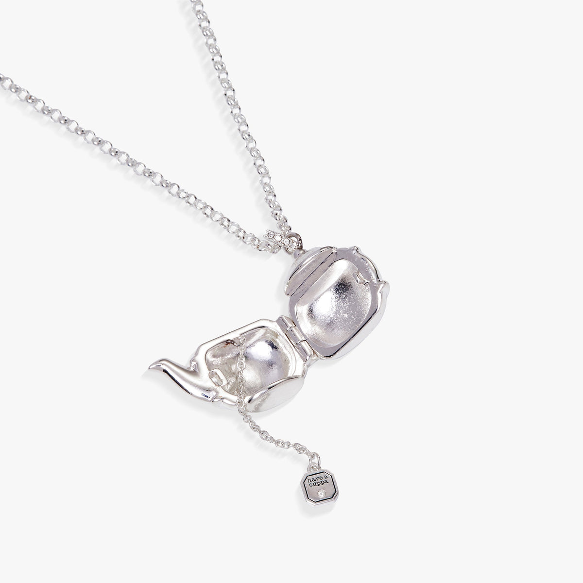 Floral Teapot Locket Pendant Necklace