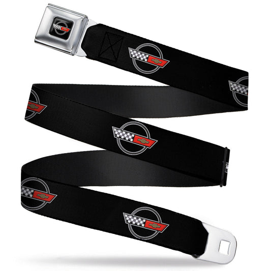 Corvette C4 Checker Bowtie Logo Full Color Black Seatbelt Belt - C4 Webbing