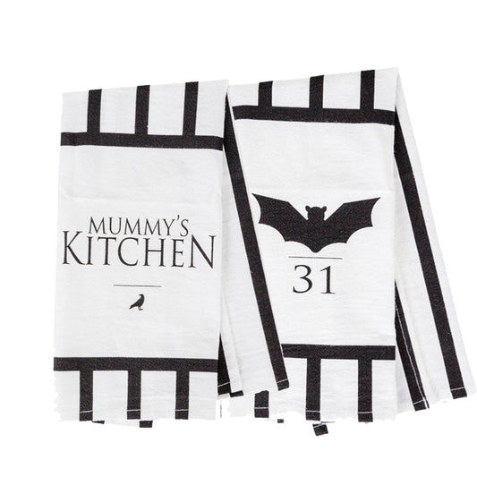 Halloween Tea Towel Bat 31 Vs Mummy Black White Cotton Dish Towel Kitchen Hand Towel Decor