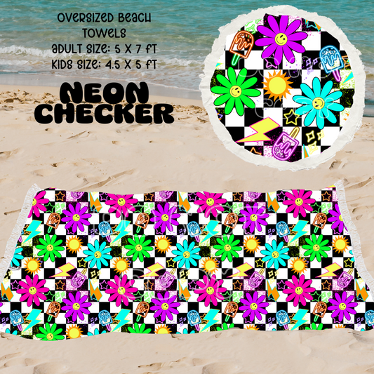 Neon Checker -OVERSIZED BEACH TOWEL 6-PREORDER CLOSING 3/20
