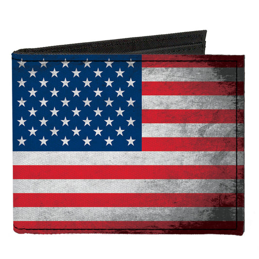 Canvas Bi-Fold Wallet - American Flag Distressed