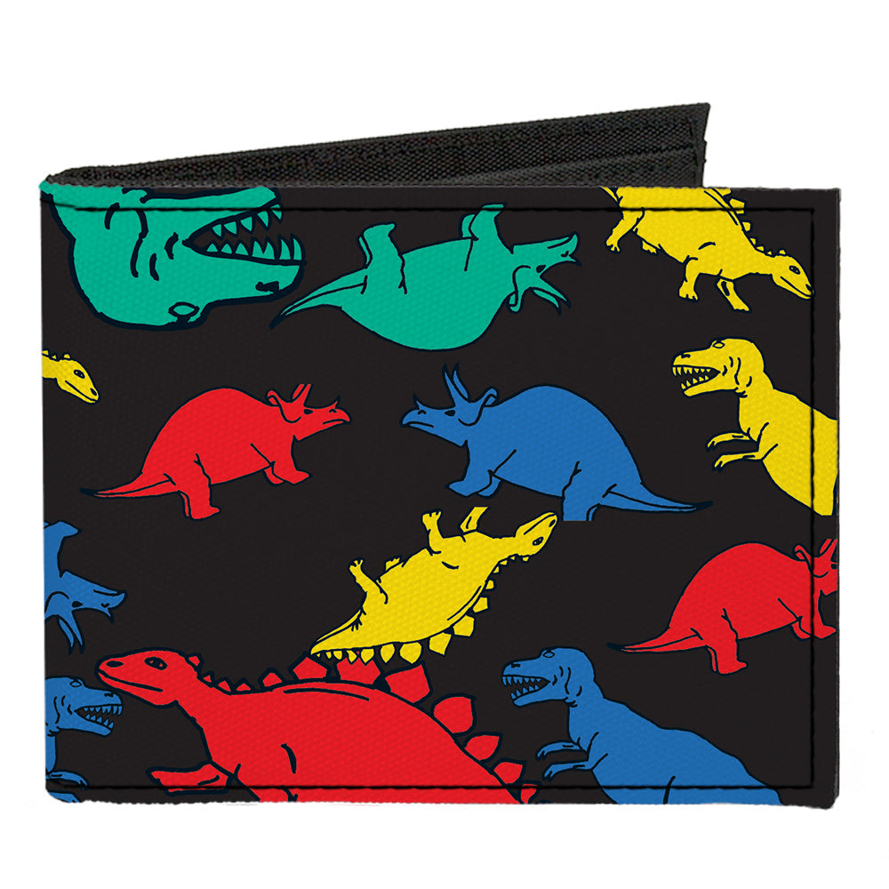 Canvas Bi-Fold Wallet - Dinosaurs Black Multi Color
