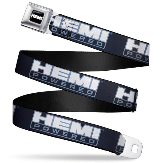 HEMI Bold Full Color Black/White Seatbelt Belt - HEMI POWERED Logo Black/Gray/White Webbing