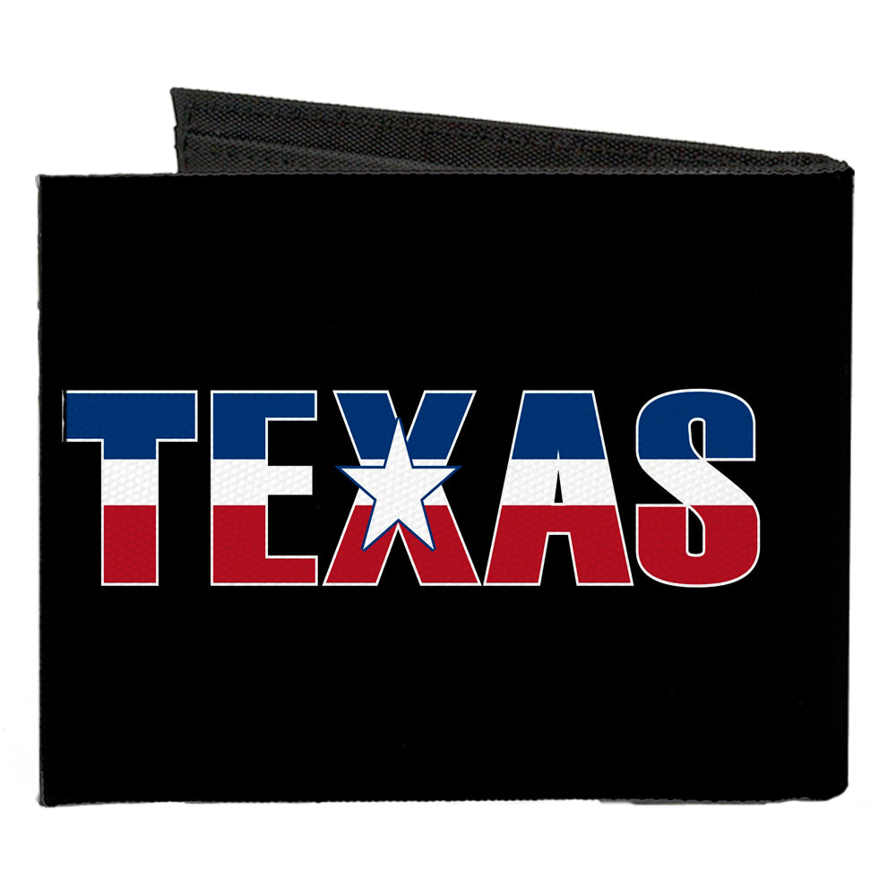 Canvas Bi-Fold Wallet - TEXAS w Star Black White Blue Red