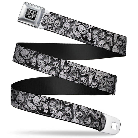 BD Wings Logo CLOSE-UP Full Color Black Silver Seatbelt Belt - Zombie Skulls Sketch Webbing