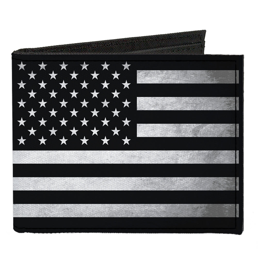 Canvas Bi-Fold Wallet - American Flag Weathered Black White