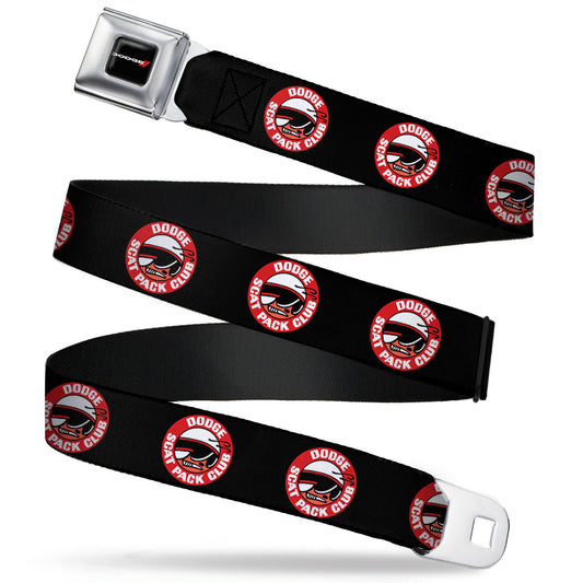 Dodge Red Rhombus Full Color Seatbelt Belt - DODGE SCAT PACK CLUB Bumblebee Logo Black/Red/White Webbing