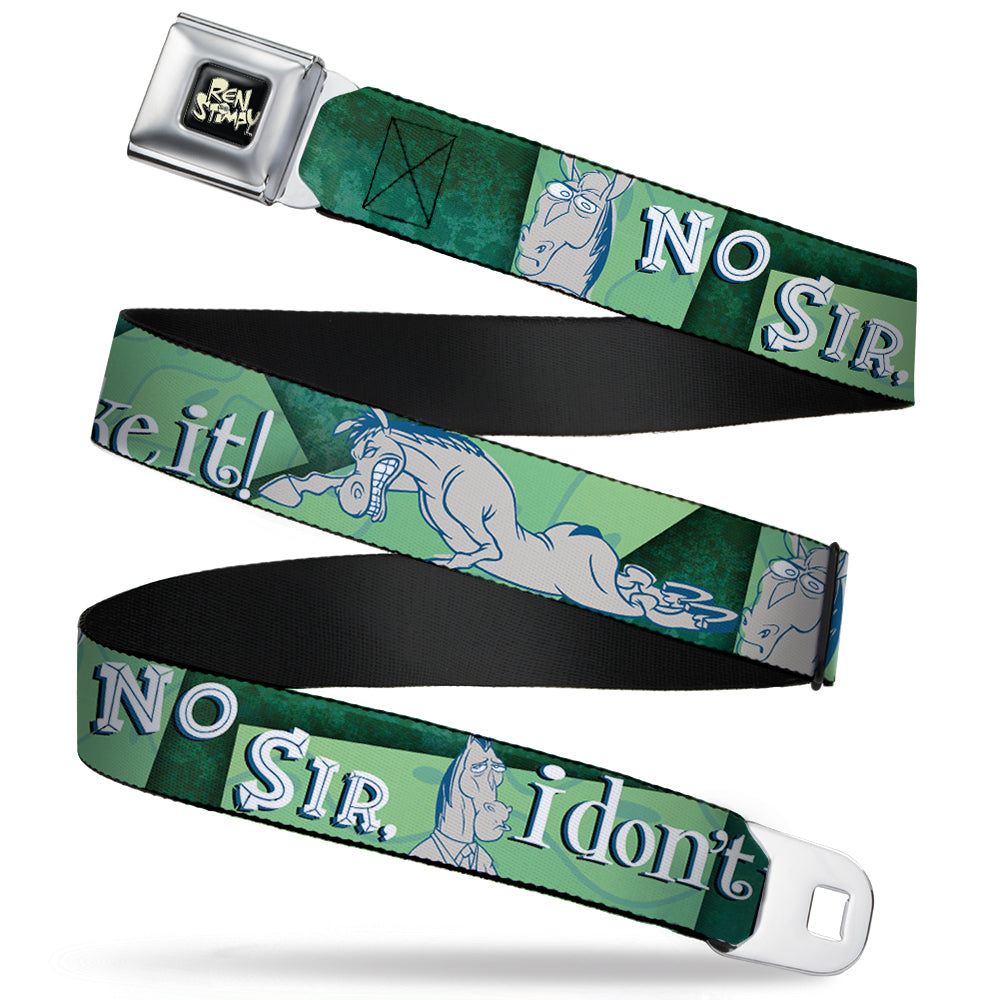 Ren & Stimpy Pose Full Color Black Seatbelt Belt - Mr. Horse Sketch Poses NO SIR, I DON'T LIKE IT! Greens Webbing
