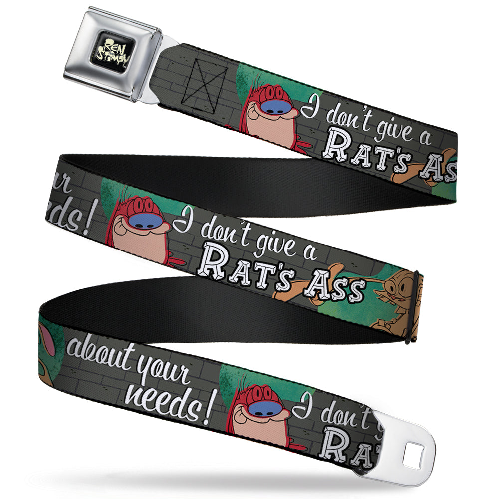 Ren & Stimpy Pose Full Color Black Seatbelt Belt - Ren & Stimpy Sketch I DON'T GIVE A RAT'S ASS ABOUT YOUR NEEDS! Webbing
