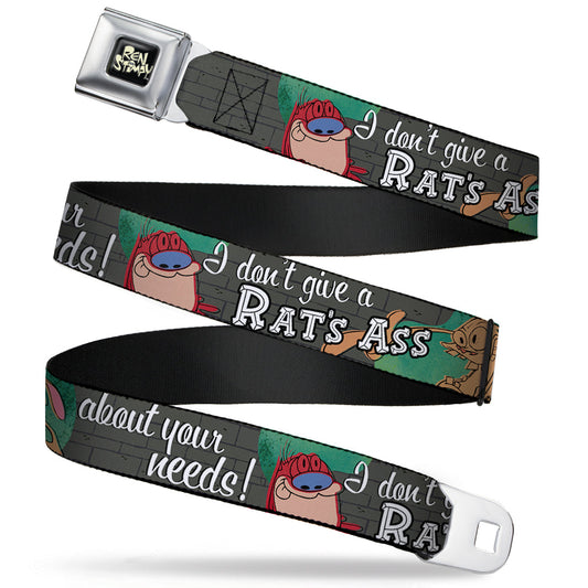 Ren & Stimpy Pose Full Color Black Seatbelt Belt - Ren & Stimpy Sketch I DON'T GIVE A RAT'S ASS ABOUT YOUR NEEDS! Webbing