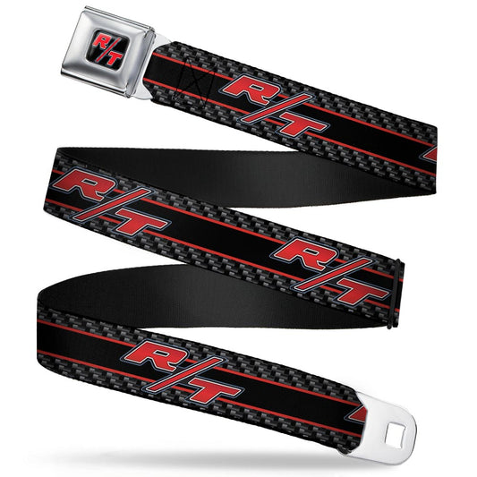 Dodge Challenger R T Emblem Full Color Black White Red Seatbelt Belt - Dodge Challenger R/T Emblem/Carbon Fiber Stripe Grays/Black/Red Webbing