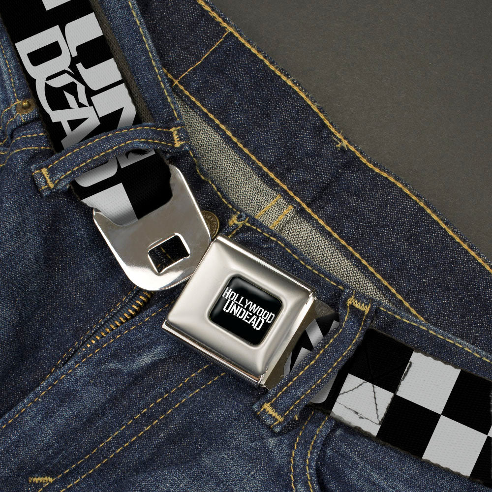 HOLLYWOOD UNDEAD Text Logo Full Color Black/White Seatbelt Belt - Hollywood Undead UNDEAD Checker Black/White Webbing
