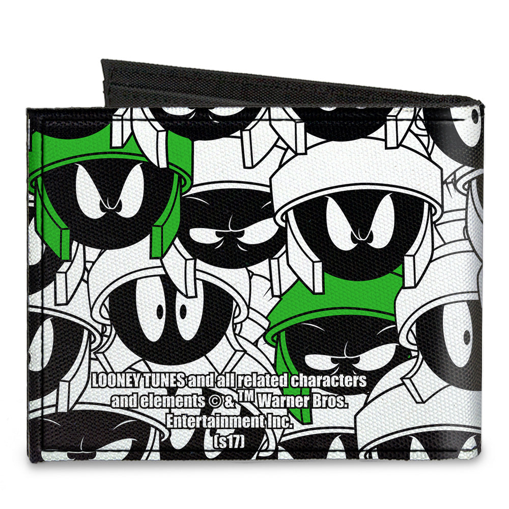 Canvas Bi-Fold Wallet - Marvin the Martian Expressions Stacked White Black Green Yellows