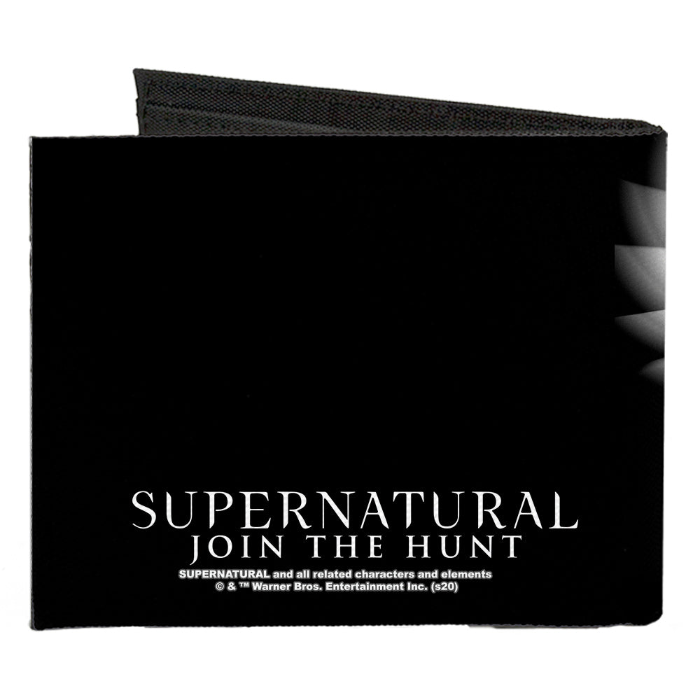 Canvas Bi-Fold Wallet - SUPERNATURAL Castiel Angel Wings Pose + Logo Black White