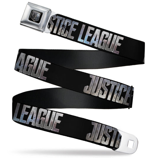 JL 2017 Badge Full Color Black Grays Seatbelt Belt - JUSTICE LEAGUE 2017 Title Black/Stone Webbing