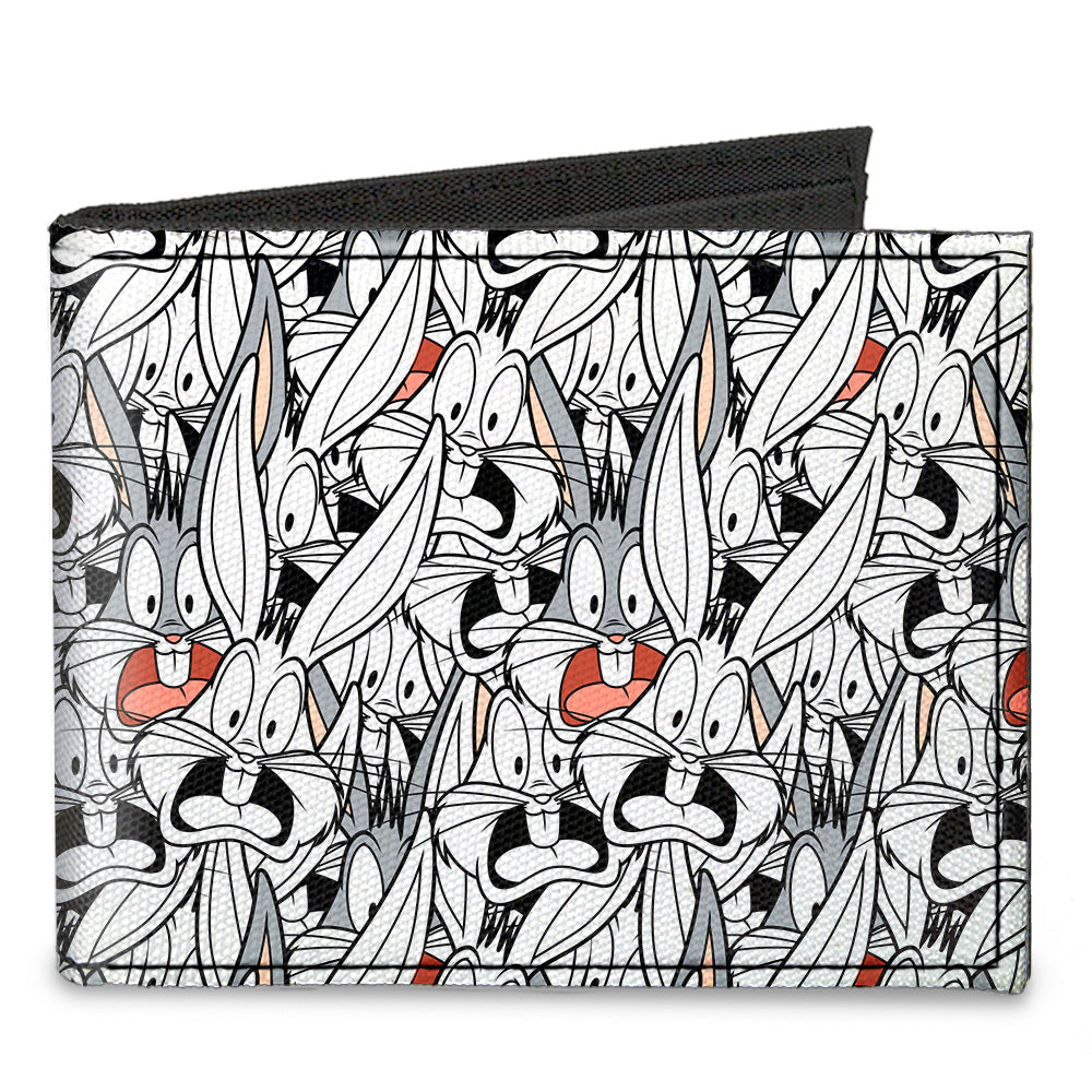 Canvas Bi-Fold Wallet - Bugs Bunny Expressions Stacked White Black Gray