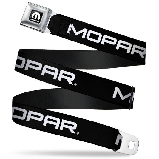 MOPAR Logo Full Color Black White Seatbelt Belt - MOPAR Text Black/White Webbing