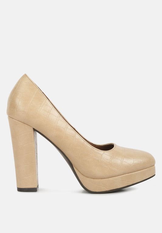 Whitley Croc Texture High Block Heel Pumps