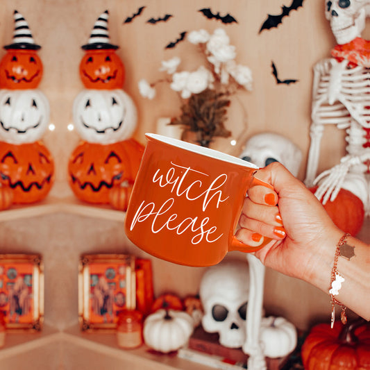 Witch Please Orange Ceramic Campfire Mug 14.5oz Double-Sided White Lettering