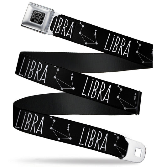 BD Wings Logo CLOSE-UP Full Color Black Silver Seatbelt Belt - Zodiac LIBRA/Constellation Black/White Webbing
