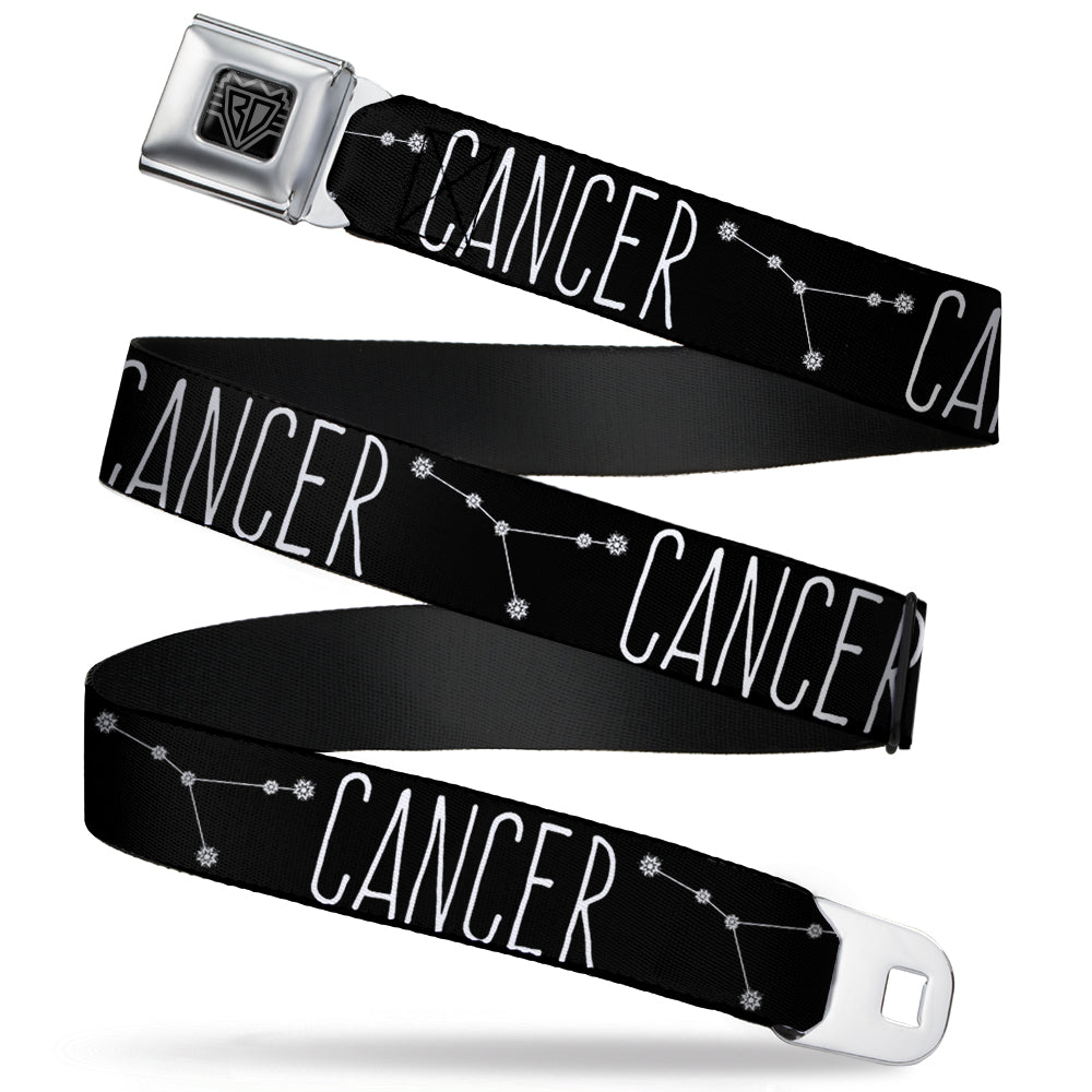 BD Wings Logo CLOSE-UP Full Color Black Silver Seatbelt Belt - Zodiac CANCER/Constellation Black/White Webbing