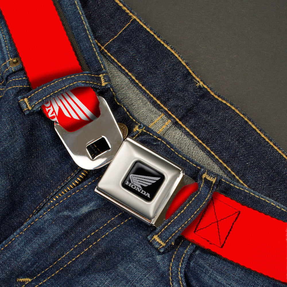 Honda Motorcycle Black Silver Seatbelt Belt - HONDA Motorcycle Logo Red/White Webbing