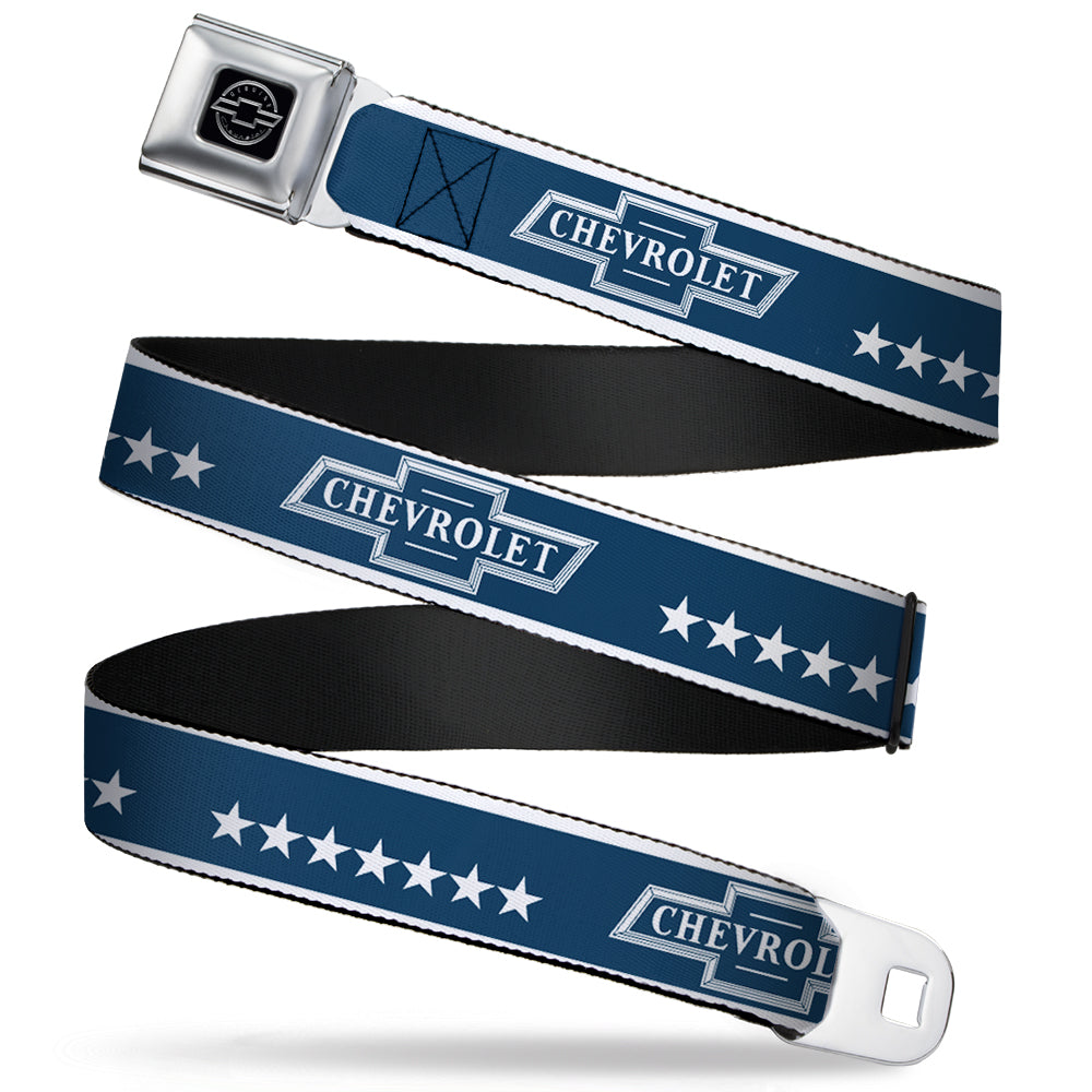 Chevy Seatbelt Belt - CHEVROLET Bowtie/Stars Blue/White Webbing