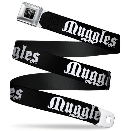 Harry Potter Logo Full Color Black/White Seatbelt Belt - MUGGLES Black/White Webbing