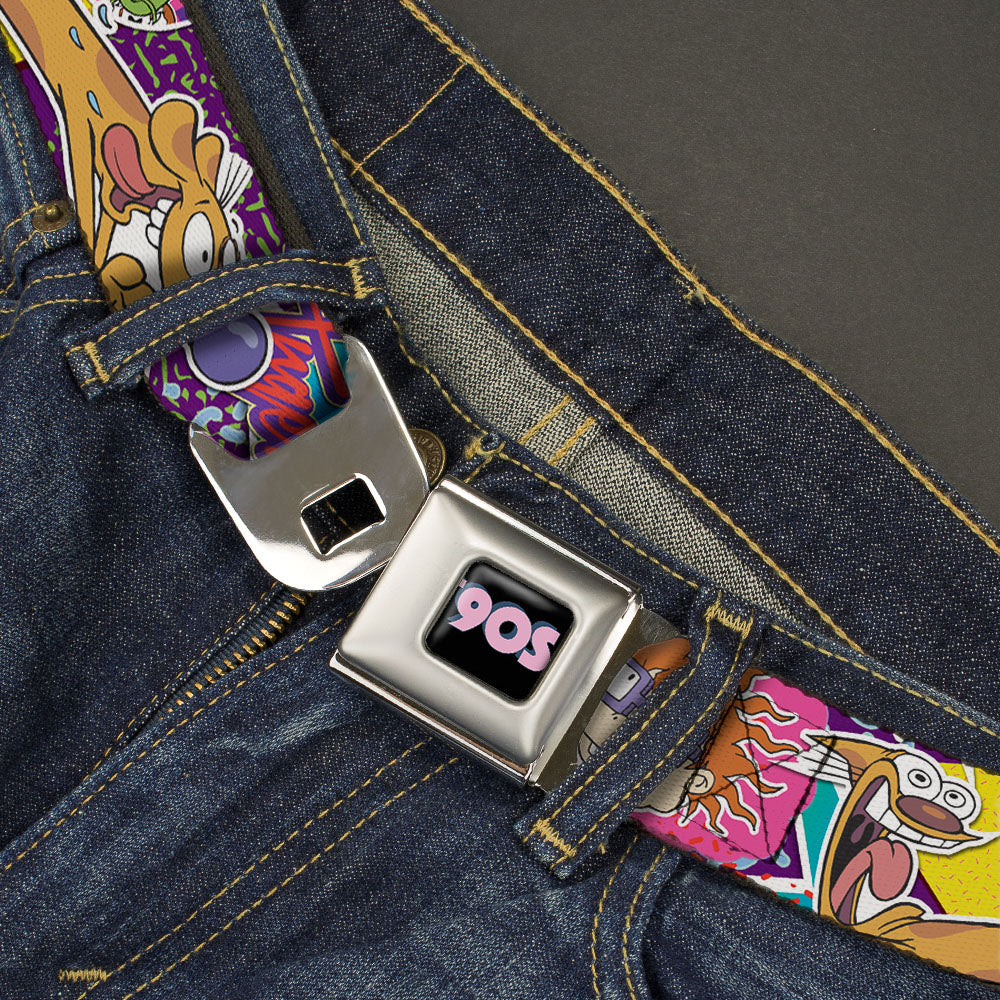 Nick 90'S Rewind Icon Full Color Black/Blue/Pink Seatbelt Belt - Nick 90's Rewind 7-Character/4-Logo Collage Webbing