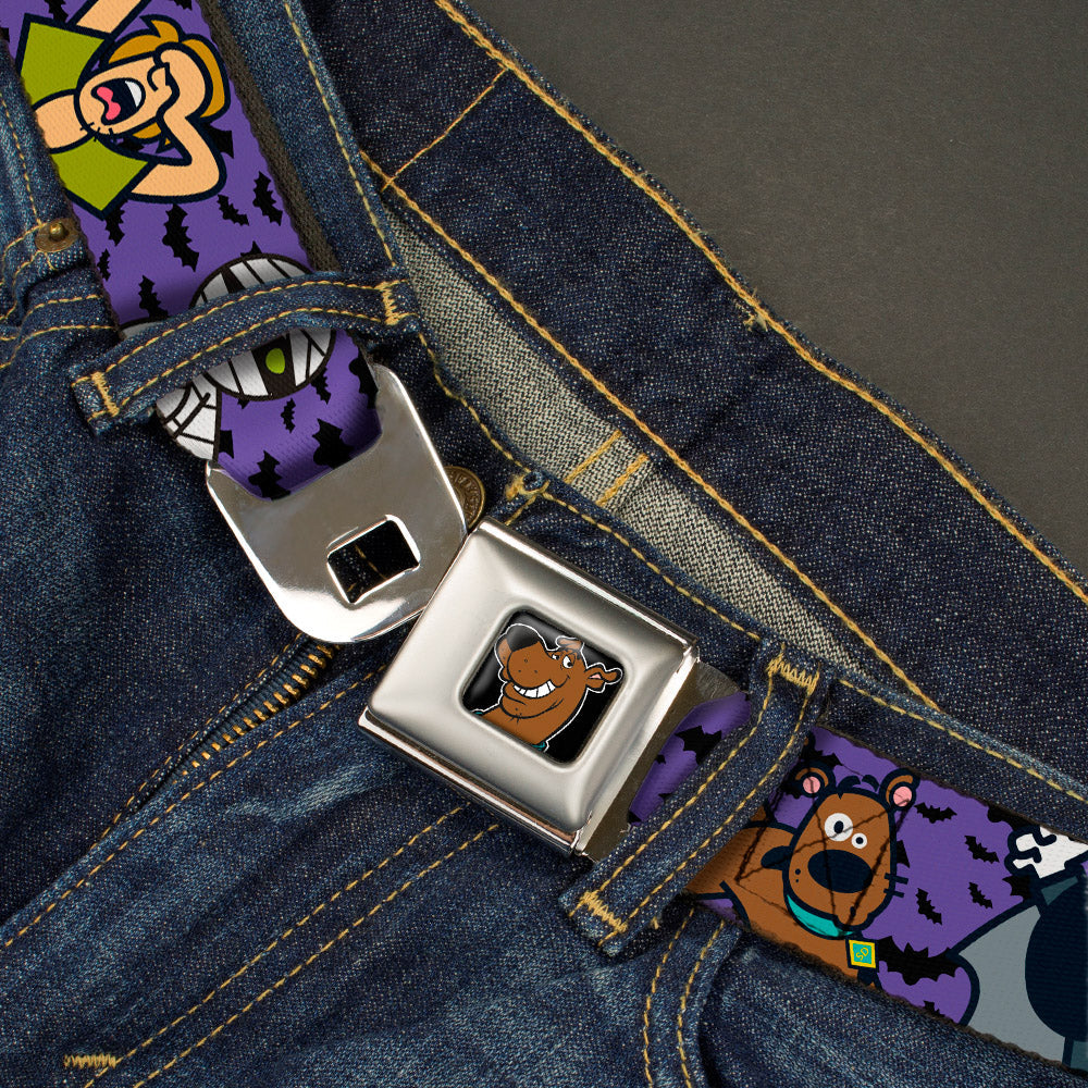 Scooby Doo Face Full Color Black Seatbelt Belt - Mini Scooby Doo Halloween/Bats Purple/Black Webbing